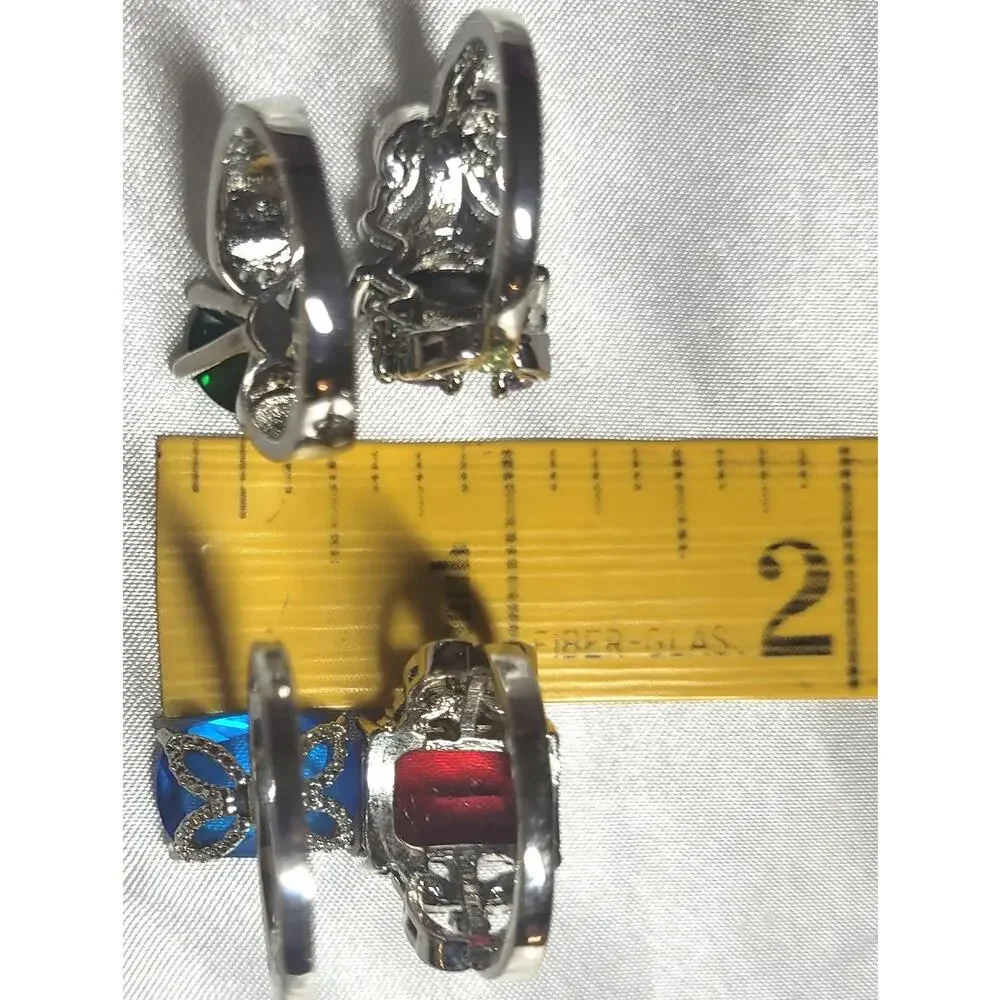 Womens Rings Lot Size 7.25 7 Purple Red Blue Green Statement Cocktail Crystal